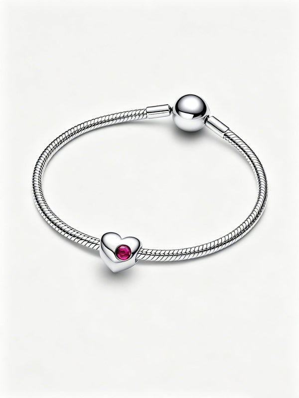 Gravierbares Echtroter Stein Herz-Charm Sterling-Silber