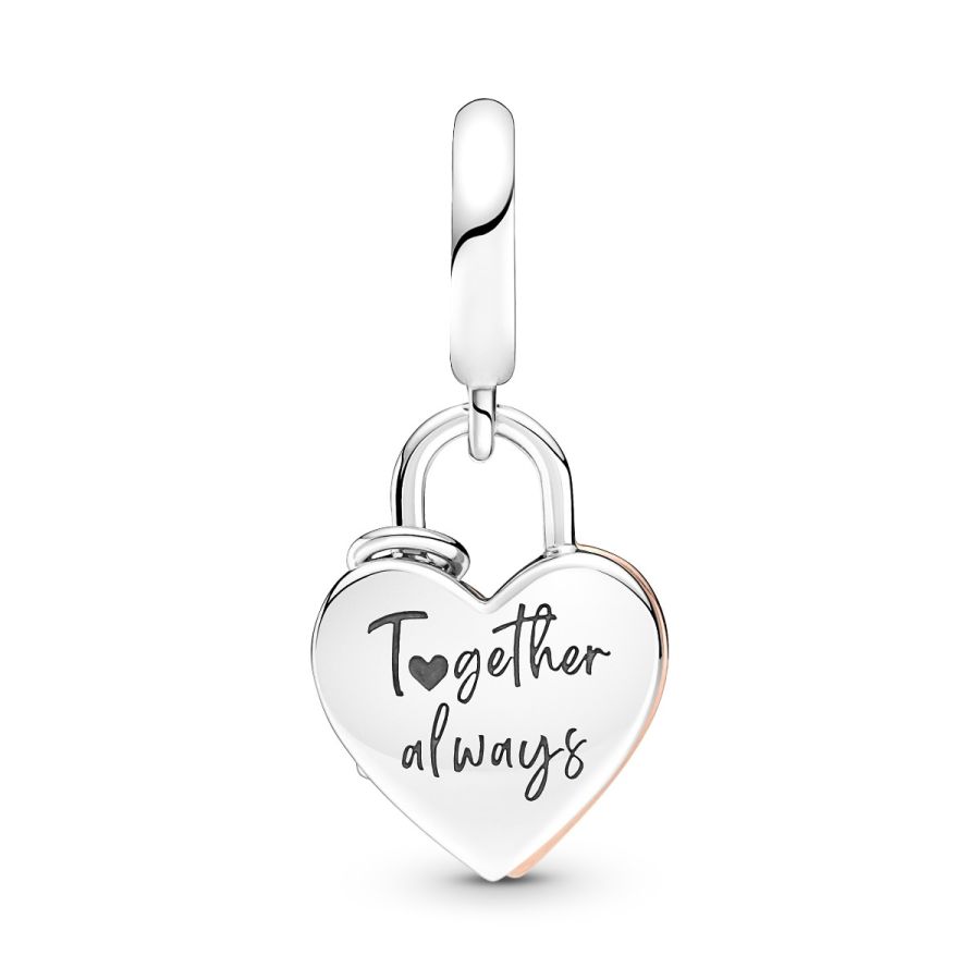 Charm-Anhänger Herzschloss Doppelter Silber 14k Rosé Vergoldet