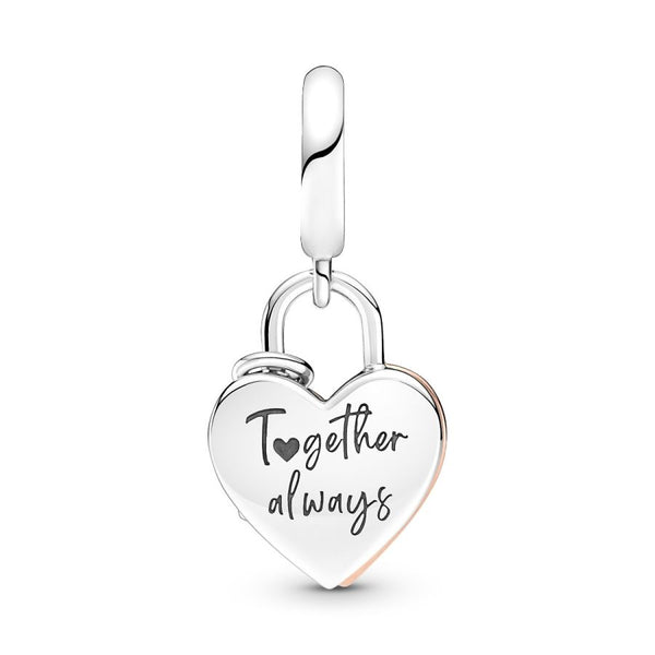 Charm-Anhänger Herzschloss Doppelter Silber 14k Rosé Vergoldet
