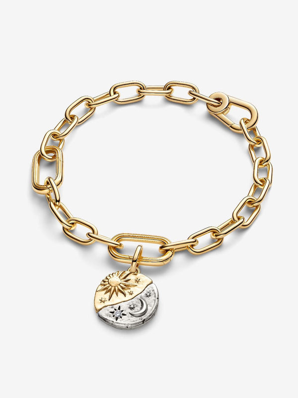 Sonne und Mond Medaillon-Charm Sterling-Silber, 14 Karat Vergoldung