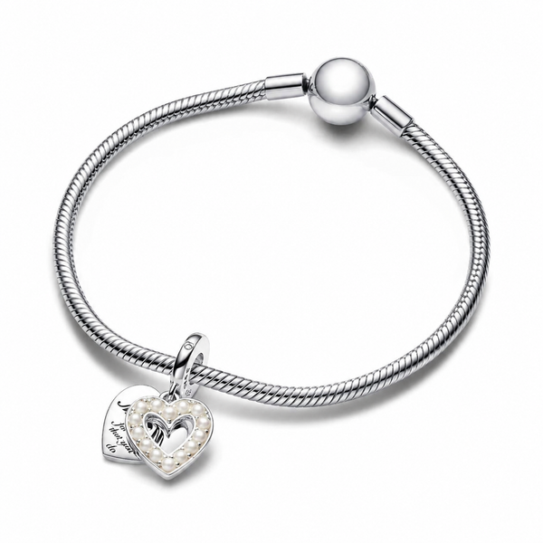 Charm-Anhänger Doppelter Perlmuttweißes Herz Silber