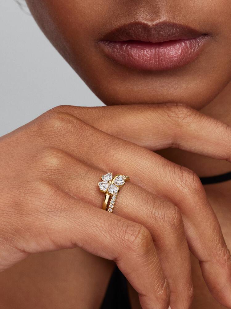 Funkelndes Glückskleeblatt Teilbarer Ring 14 Karat Vergoldung Zweitbild