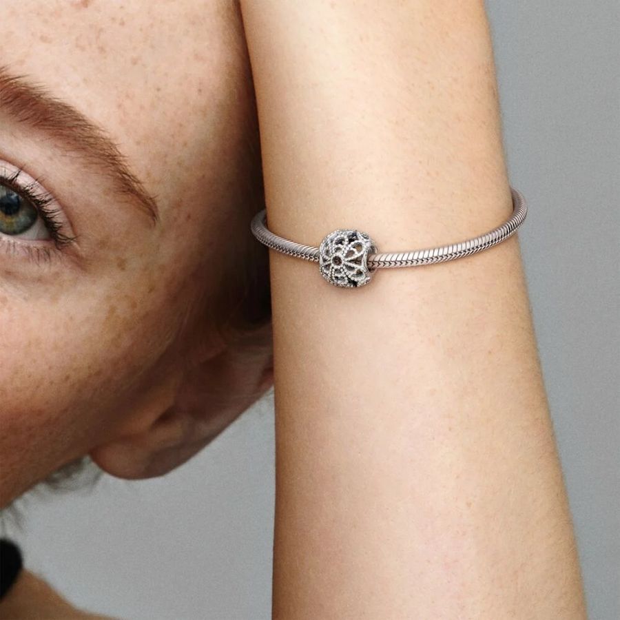 Charm Dame Offen gearbeitete Metallperlen-Blüten Sterling-Silber