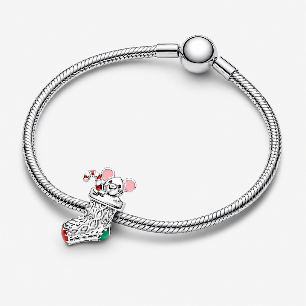 Charm Festliches Maus Weihnachtsstrumpf Silber