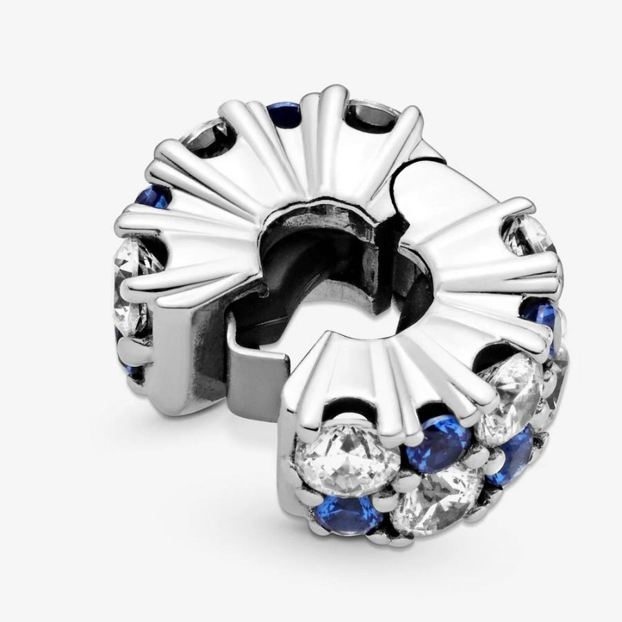 Clip-Charm Klar & Blau Funkelnd Silber