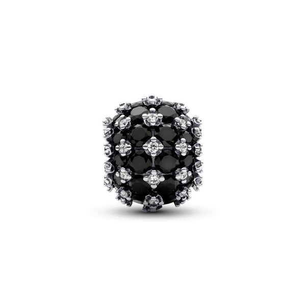 Charm Funkelndes Rundes Schwarzes Pavé Sterling-Silber
