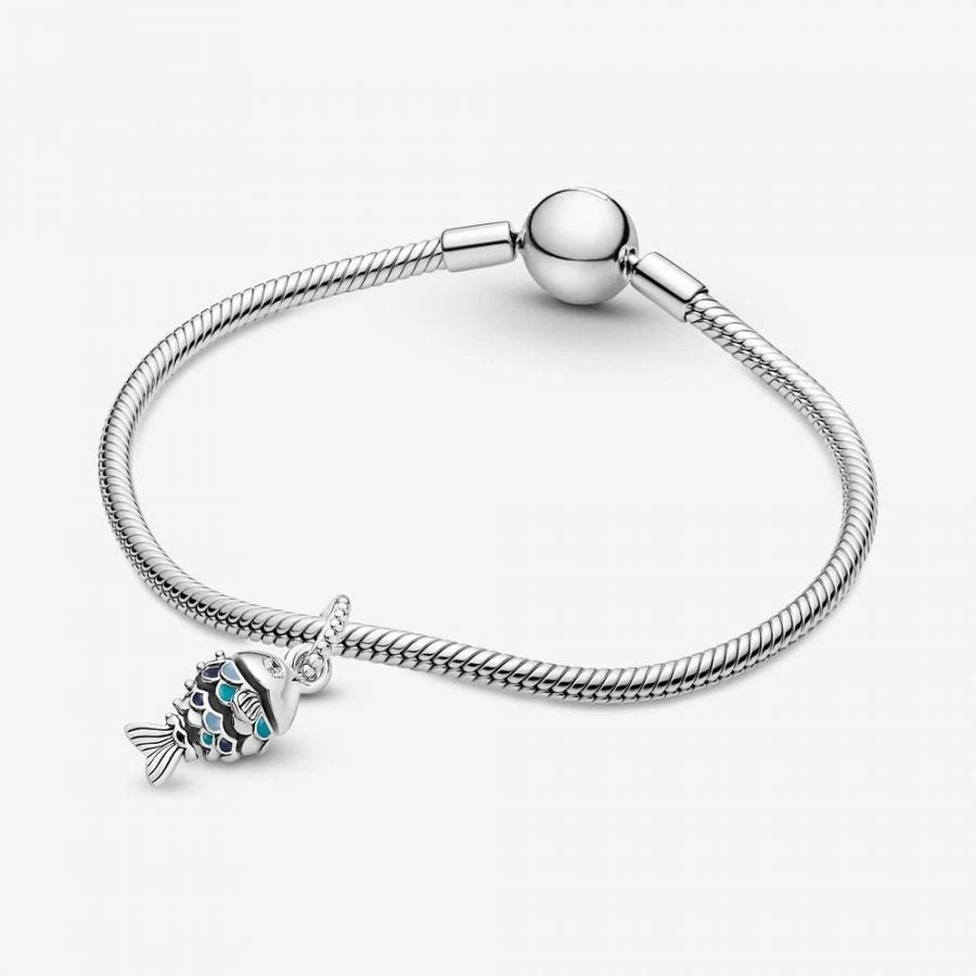 Charm-Anhänger Fisch mit Blauen Schuppen Sterling-Silber