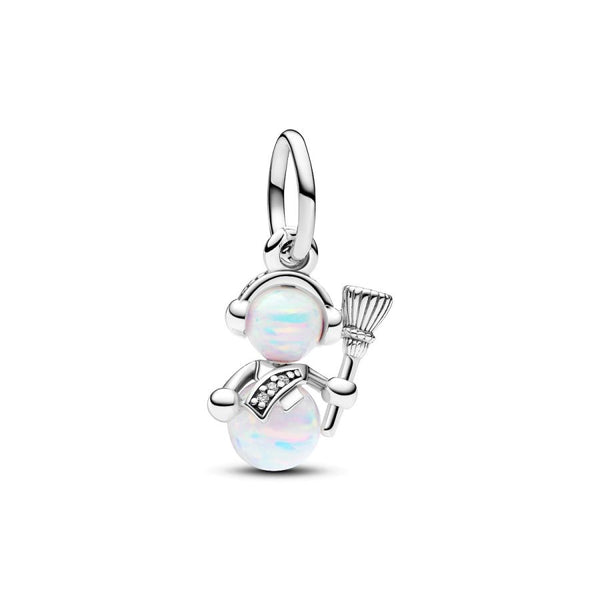 Charm-Anhänger Schillernder Schneemann Opal Zirkon Weiß Silber