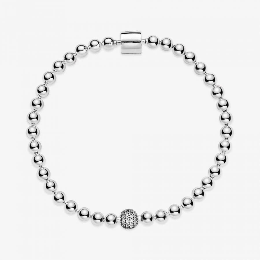 Armband Beads Pavé Weiss Sterling-Silber