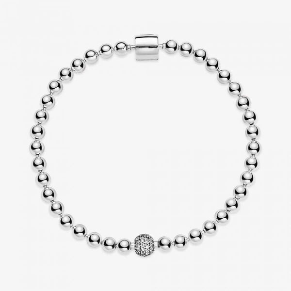 Armband Beads Pavé Weiss Sterling-Silber