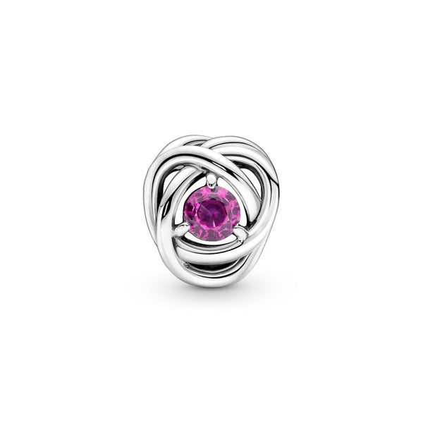Charm Oktober Geburtsstein Rosafarbener Ewigkeitskreis Silber