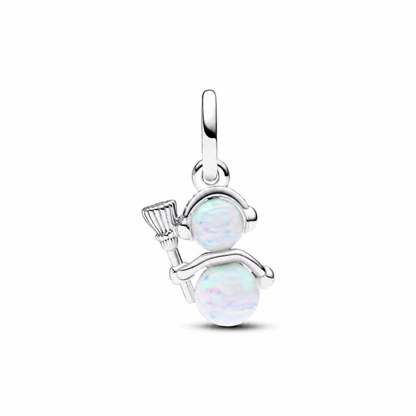 Charm-Anhänger Schillernder Schneemann Opal Zirkon Weiß Silber