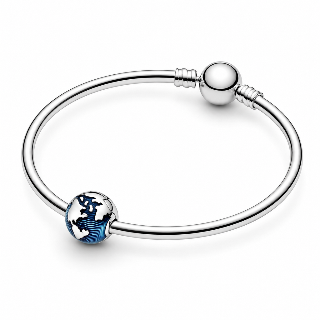 Clip Charm Blauer Globus Sterling-Silber