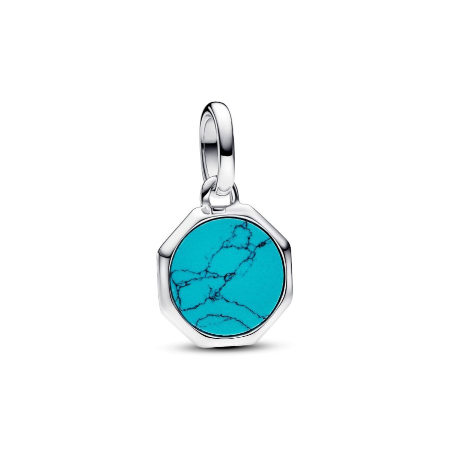 Mini-Medaillon-Charm Türkis Gravierbar Sterling-Silber