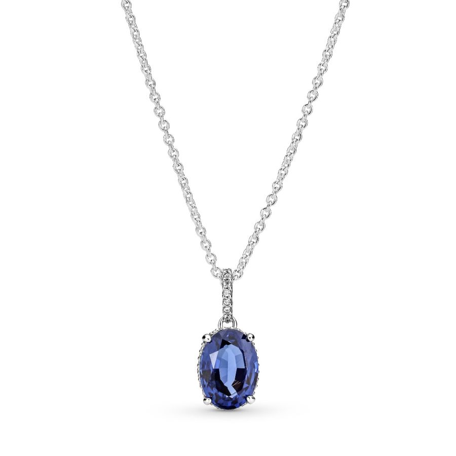 390055C01 Kette mit Anhänger Statement Strahlenkranz Blau Sterlingsilber