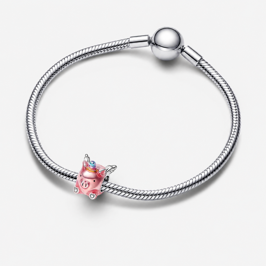 Charm Fliegendes Einhorn Schwein Rosa Sterling-Silber