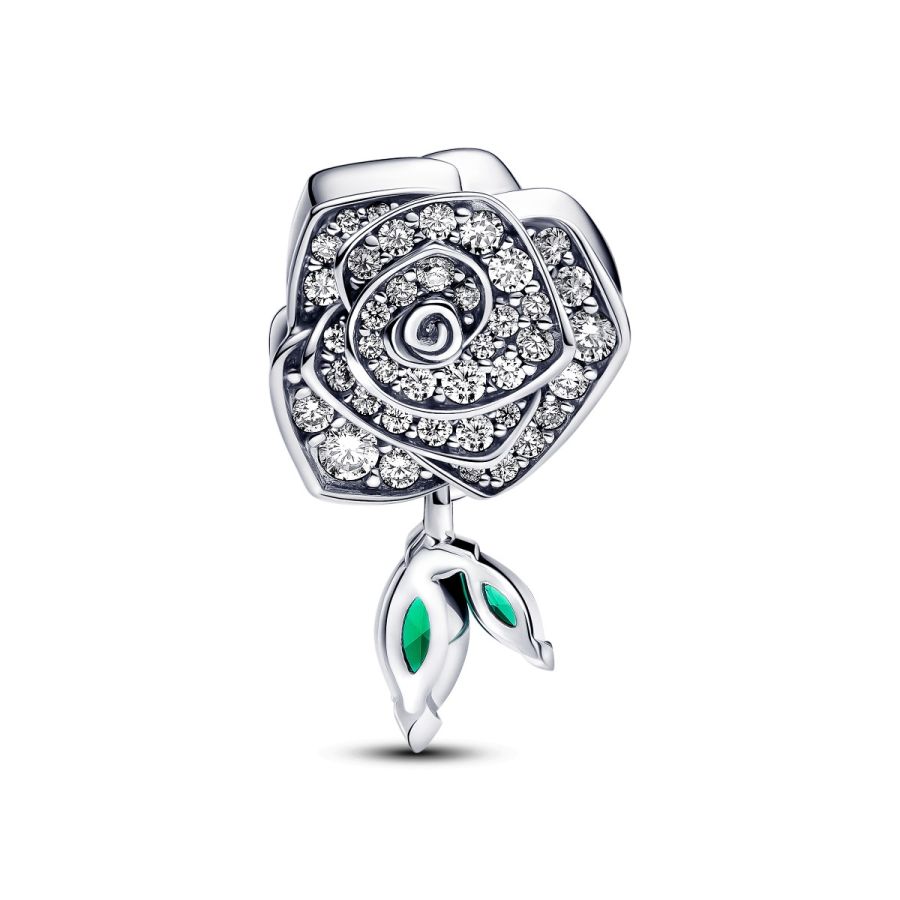 Charm Funkelnde Blühende Rose Zirkon Sterling-Silber