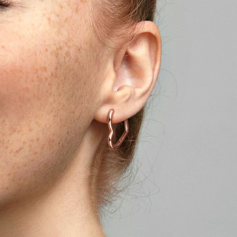 Ohrringe Creolen Asymmetric Heart 14k Rose Gold Plattiert