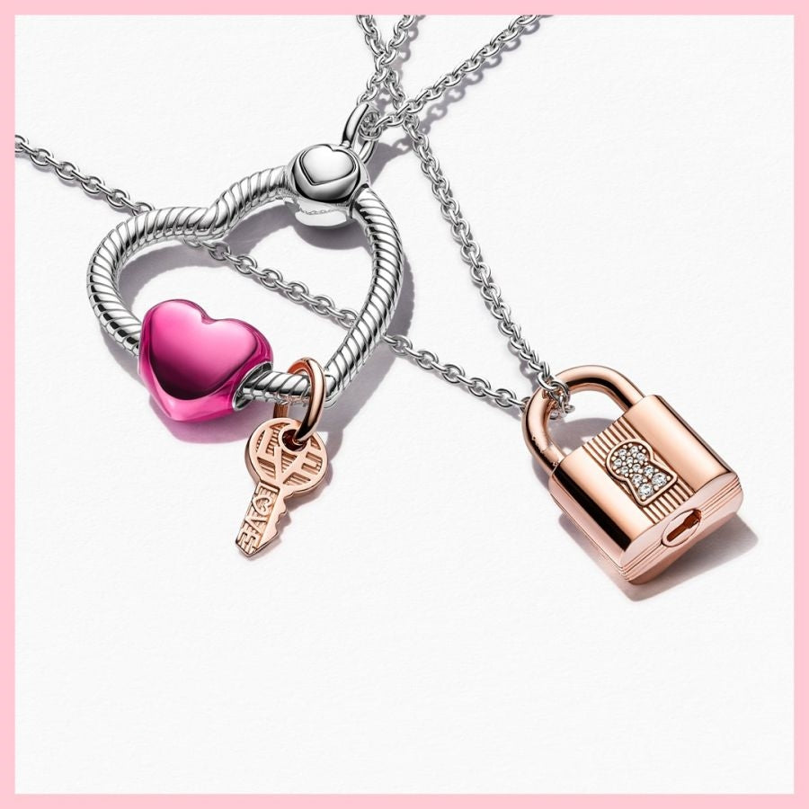 Charm-Anhänger Vorhängeschloss & Schlüssel 14k Rosé Vergoldet