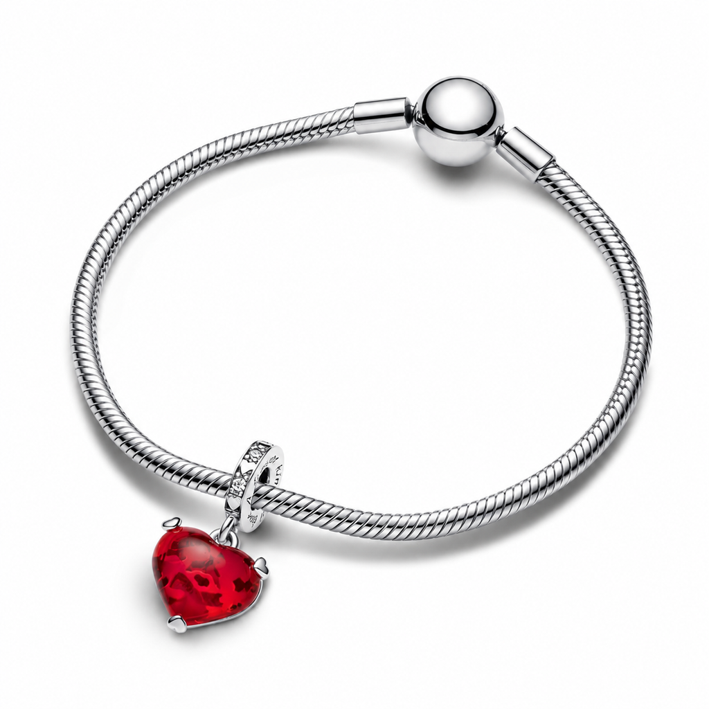 Charm-Anhänger Micky Minnie Maus Kuss Rotes Murano-Glas