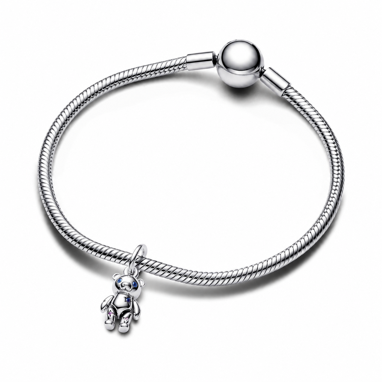 Charm-Anhänger Beweglicher Baby-Teddybär Blau Kristall Silber