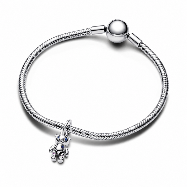 Charm-Anhänger Beweglicher Baby-Teddybär Blau Kristall Silber