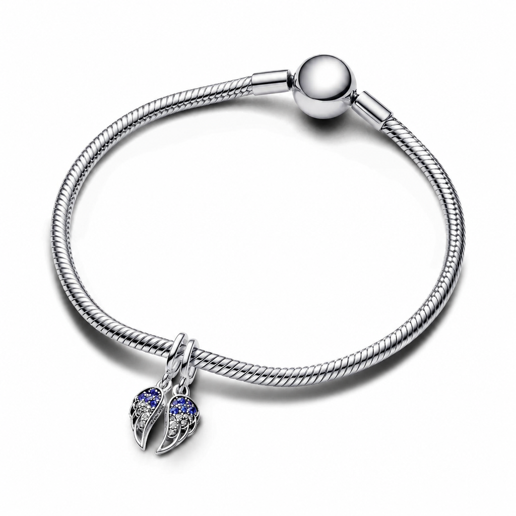 Charm-Anhänger Funkelnde Teilbarere Engelsflügel Blau Silber
