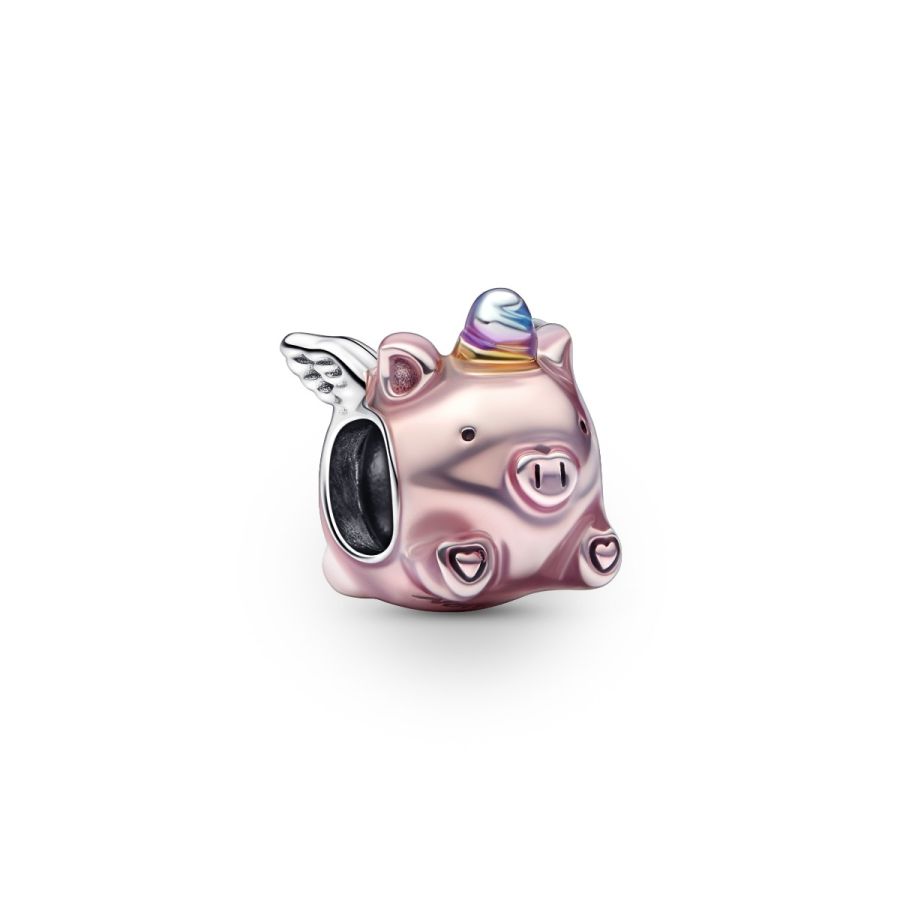 Charm Fliegendes Einhorn Schwein Rosa Sterling-Silber Hauptbild