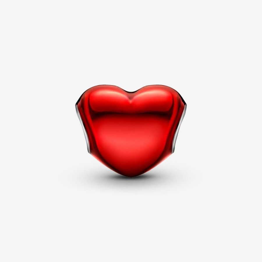 Charm Rotes Metallic-Herz Sterling-Silber