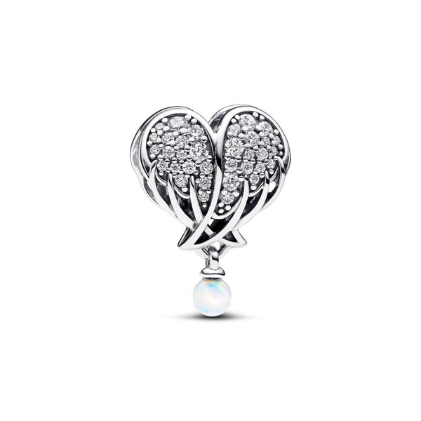 Charm Funkelnde Engelsflügel & Herz Zirkonia Opal Silber