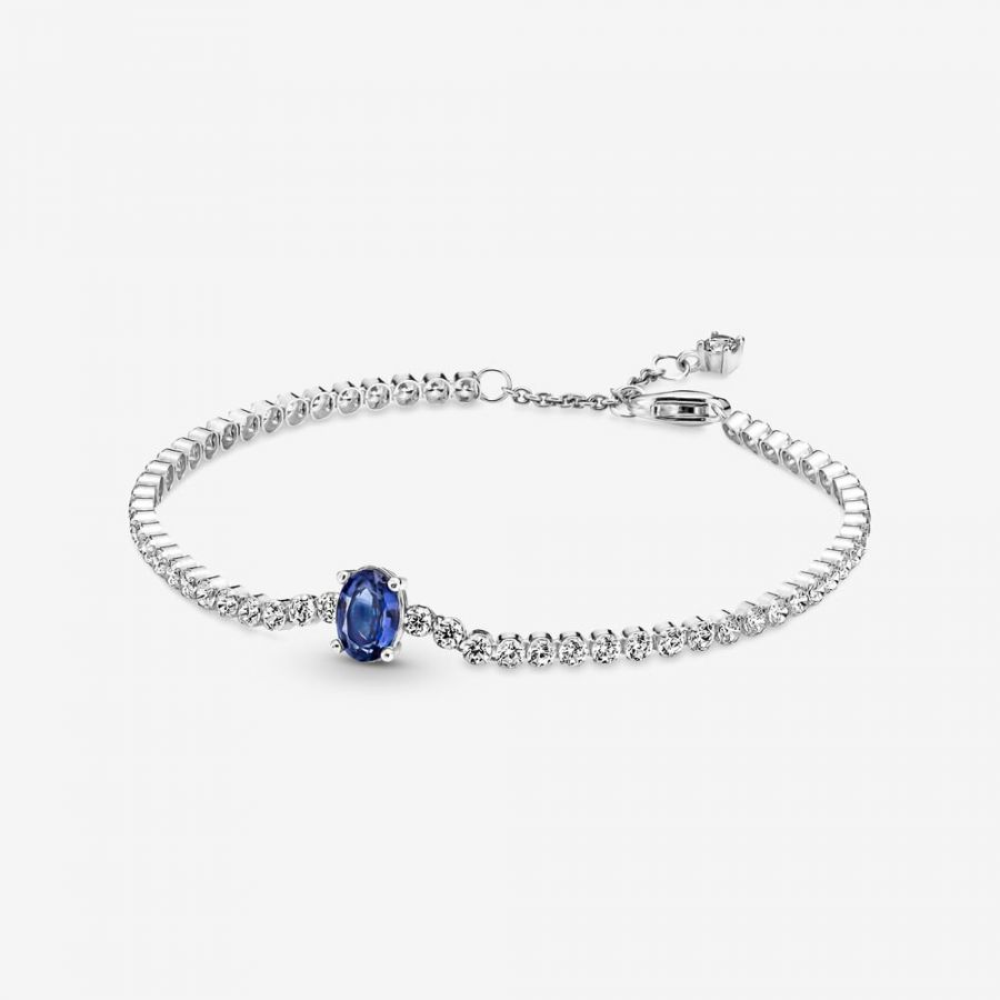 Tennisarmband Funkelnder Pavé Zirkonia Blau Silber