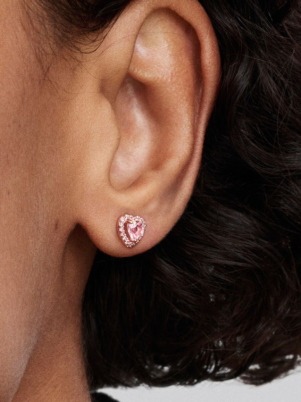 Rosafarbenes erhabenes Herz Ohrstecker 14 Karat rosévergoldet