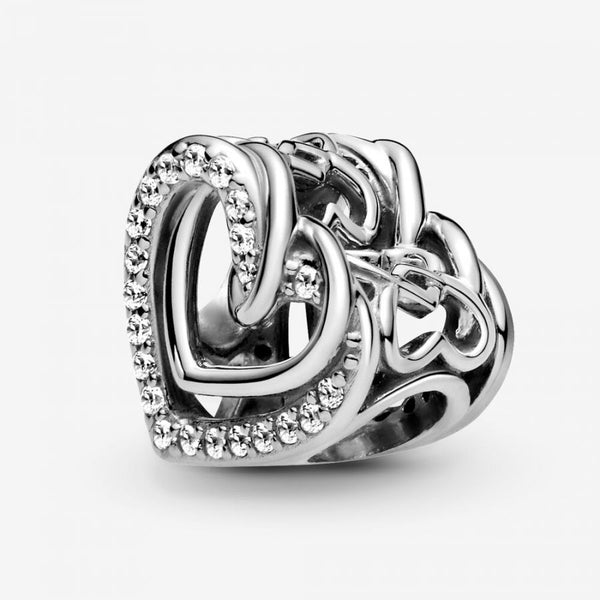 Charm Funkelnde Verschlungene Herzen Silber