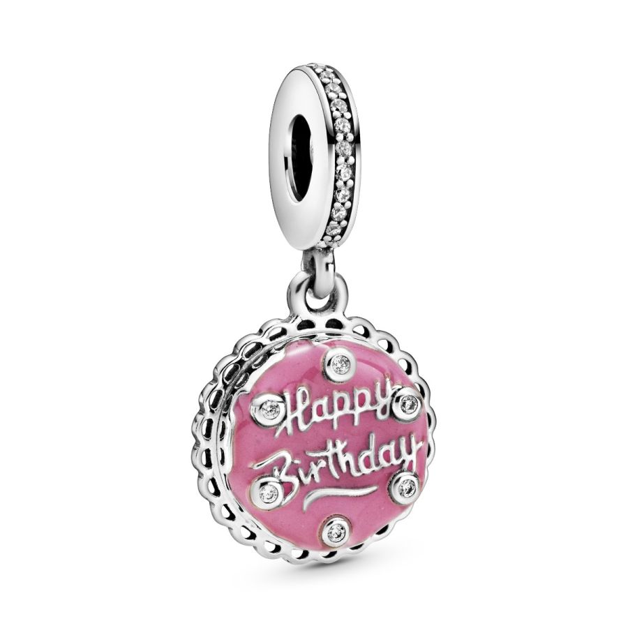 Charm-Anhänger Rosafarbene Geburtstagstorte Silber Hauptbild