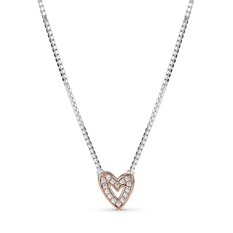 380089C01 Halskette Anhänger Funkelndes Freihand-Herz Silber 14k Rosé