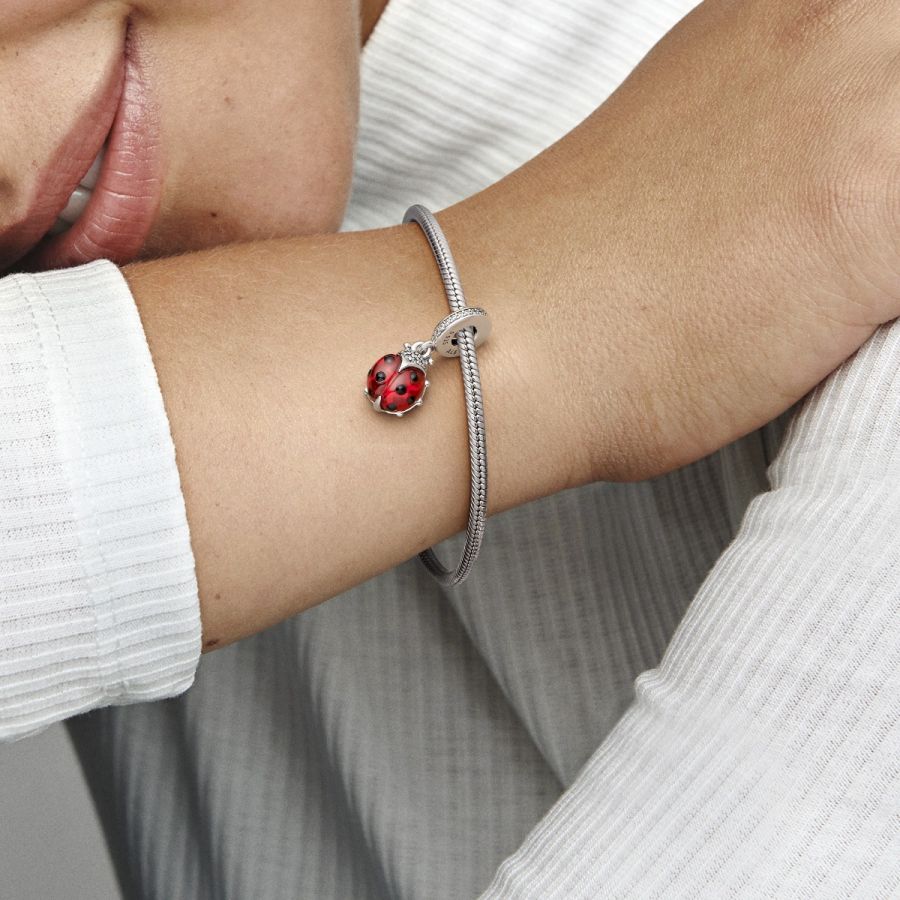 Charm-Anhänger Roter Marienkäfer Sterling-Silber