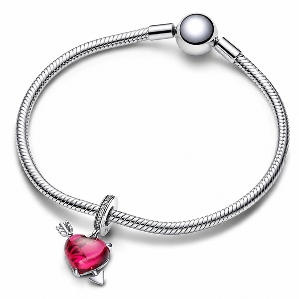 Charm-Anhänger Rotes Herz & Pfeil Murano-Glas Silber