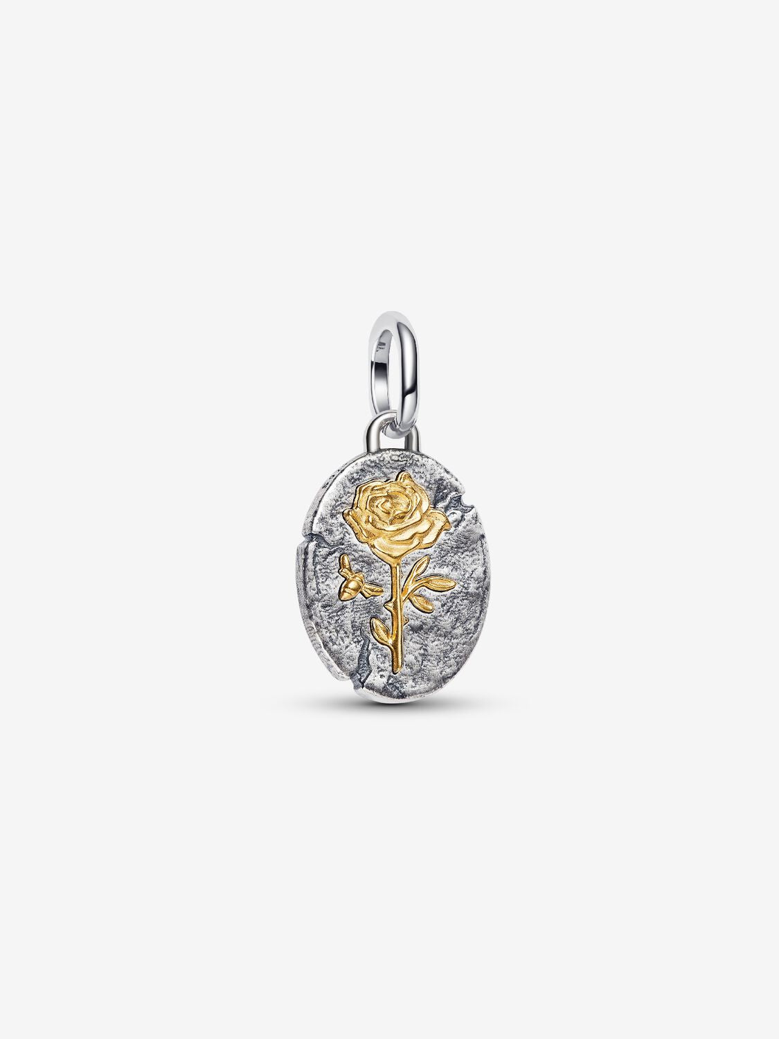 Rose Medaillon-Charm Sterling-Silber, 14 Karat Vergoldung