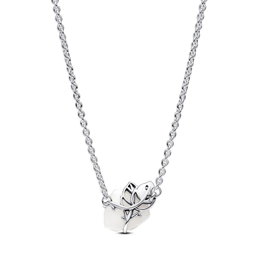 393206C01 Collier Kette Weiße Rose Zirkonia Silber 45 cm