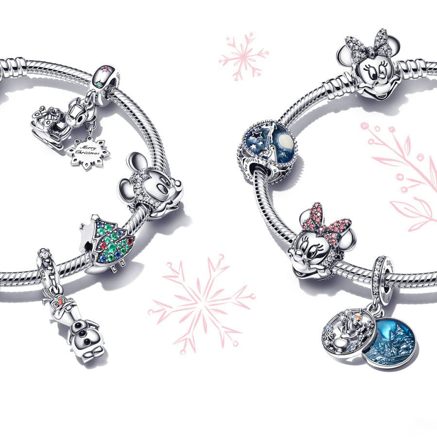 Charm-Anhänger Micky Maus und Minnie Maus Kuss Silber
