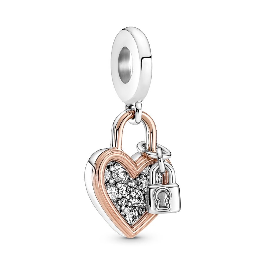 Charm-Anhänger Herzschloss Doppelter Silber 14k Rosé Vergoldet Hauptbild