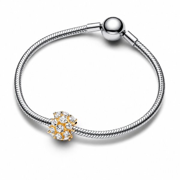 Charm Zirkonia Weiss Funkelnd Rund Vergoldet
