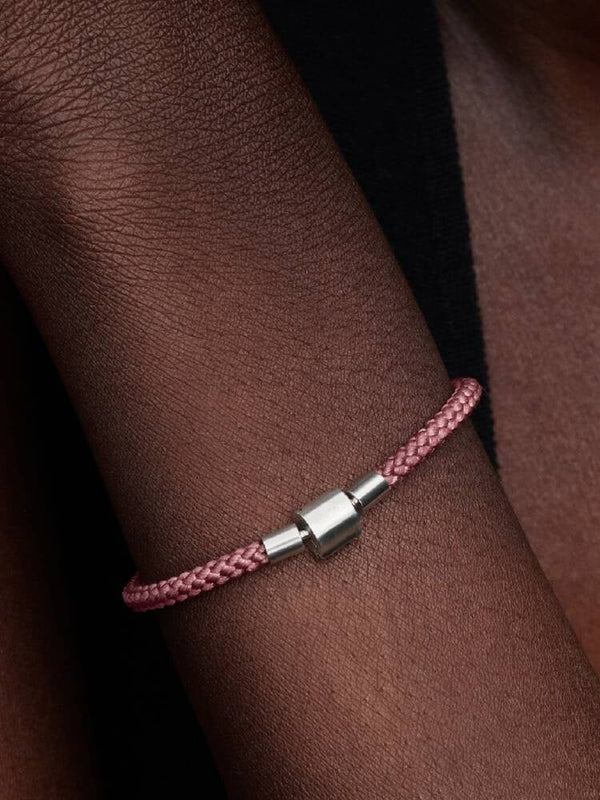 Schimmerndes Rosafarbenes Kordel-Armband Sterling-Silber