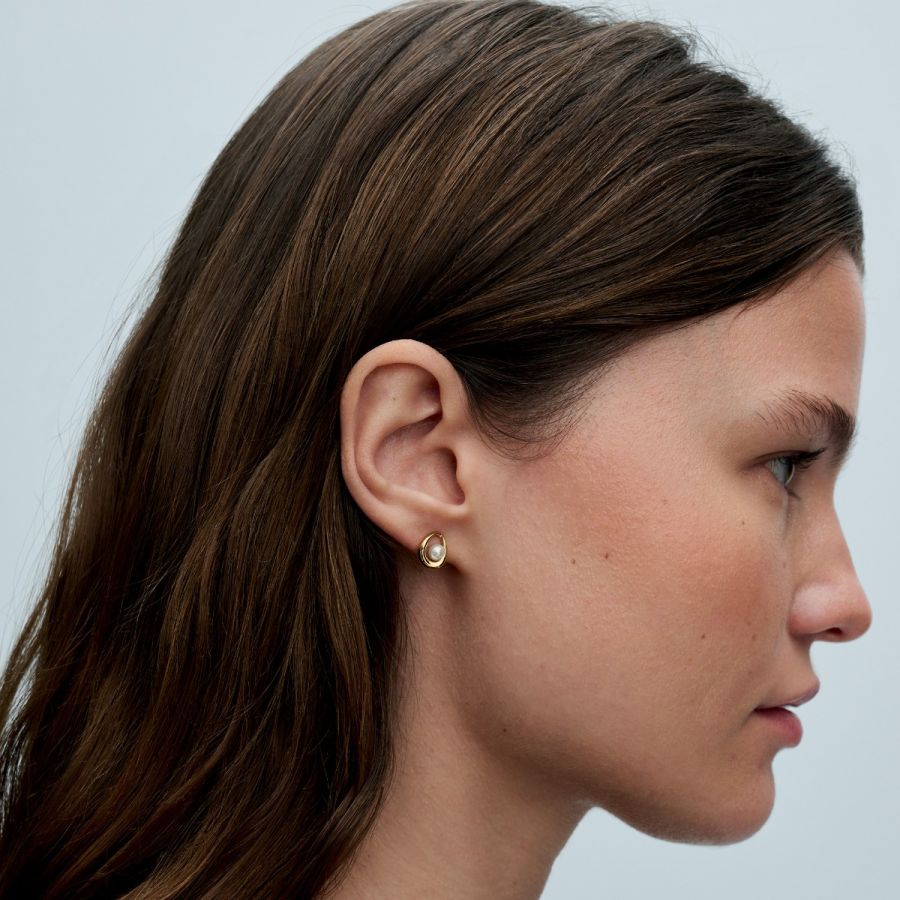 Essence Ohrstecker Oval mit Perle Vergoldet