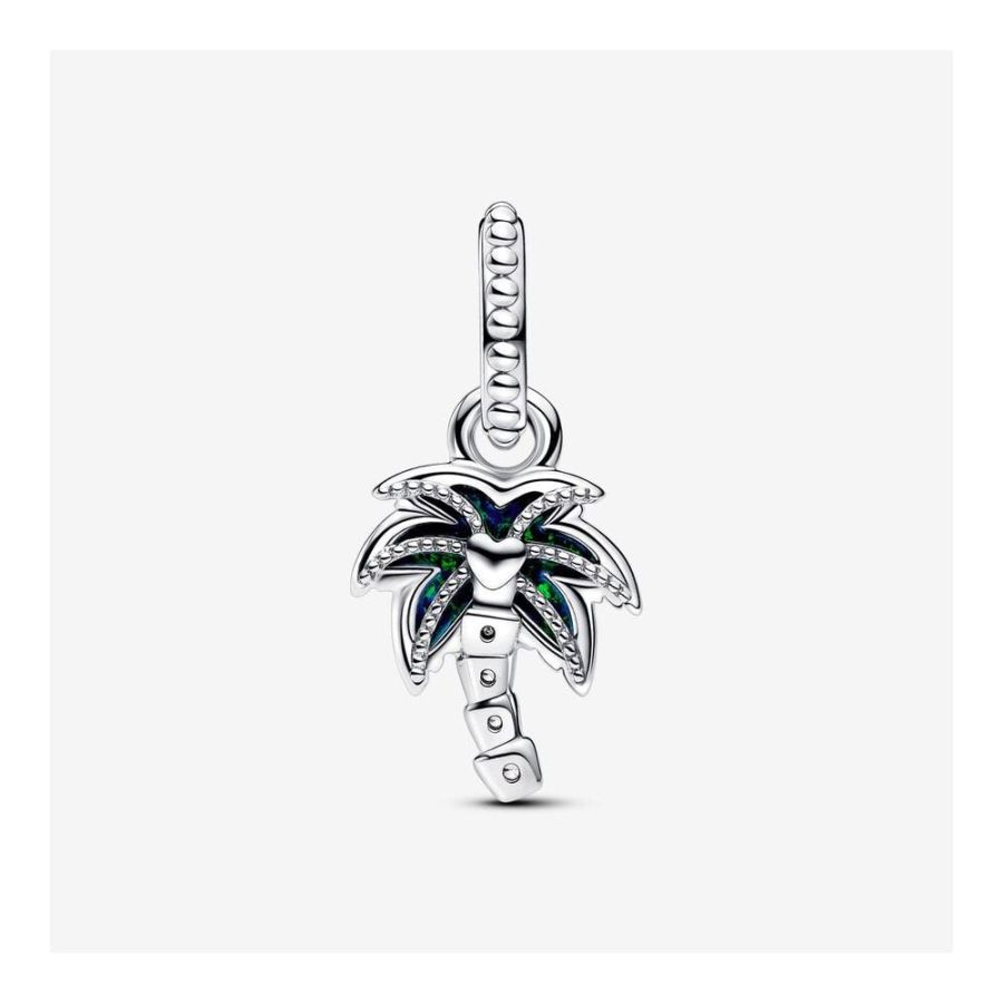 Charm-Anhänger Palme Opal Zirkonia Grün Silber
