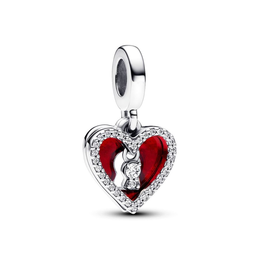 Charm-Anhänger Rotes Herz & Schlüsselloch Doppelt Silber Hauptbild