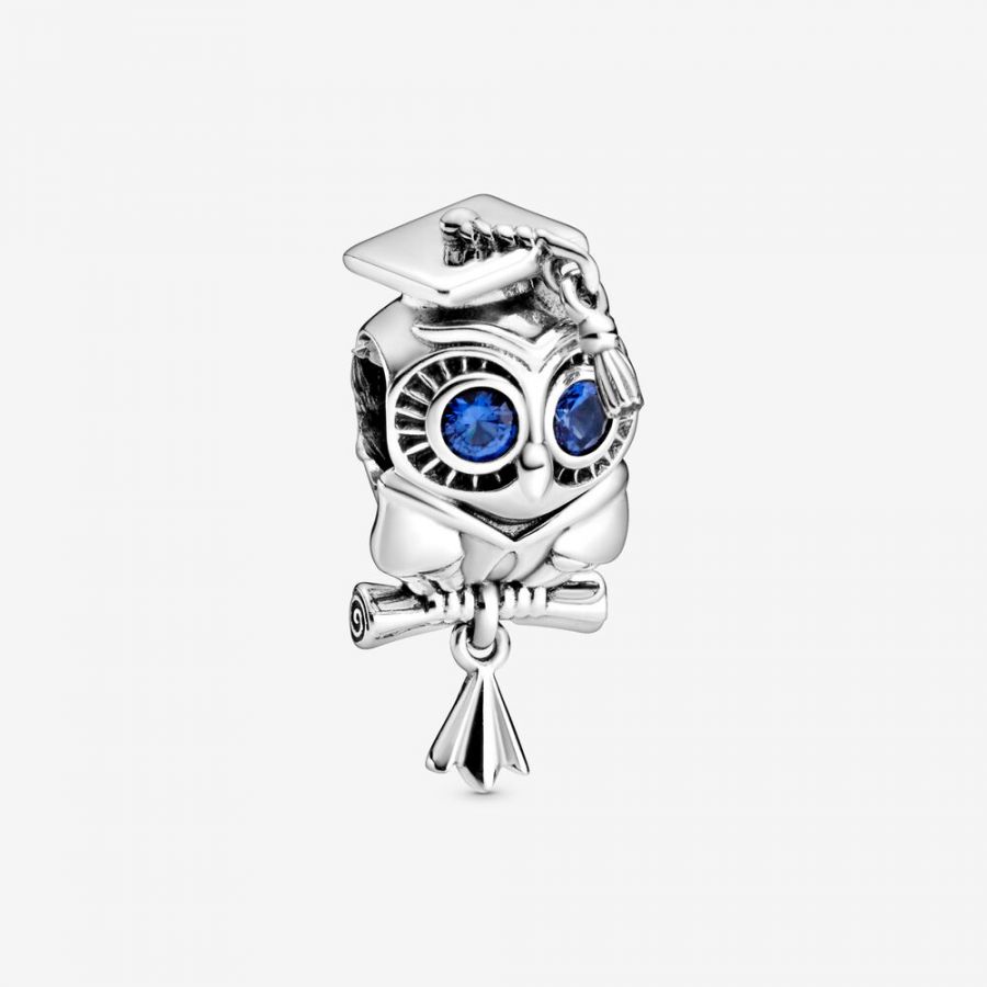 Charm Weise Eule Schulabschluss Silber