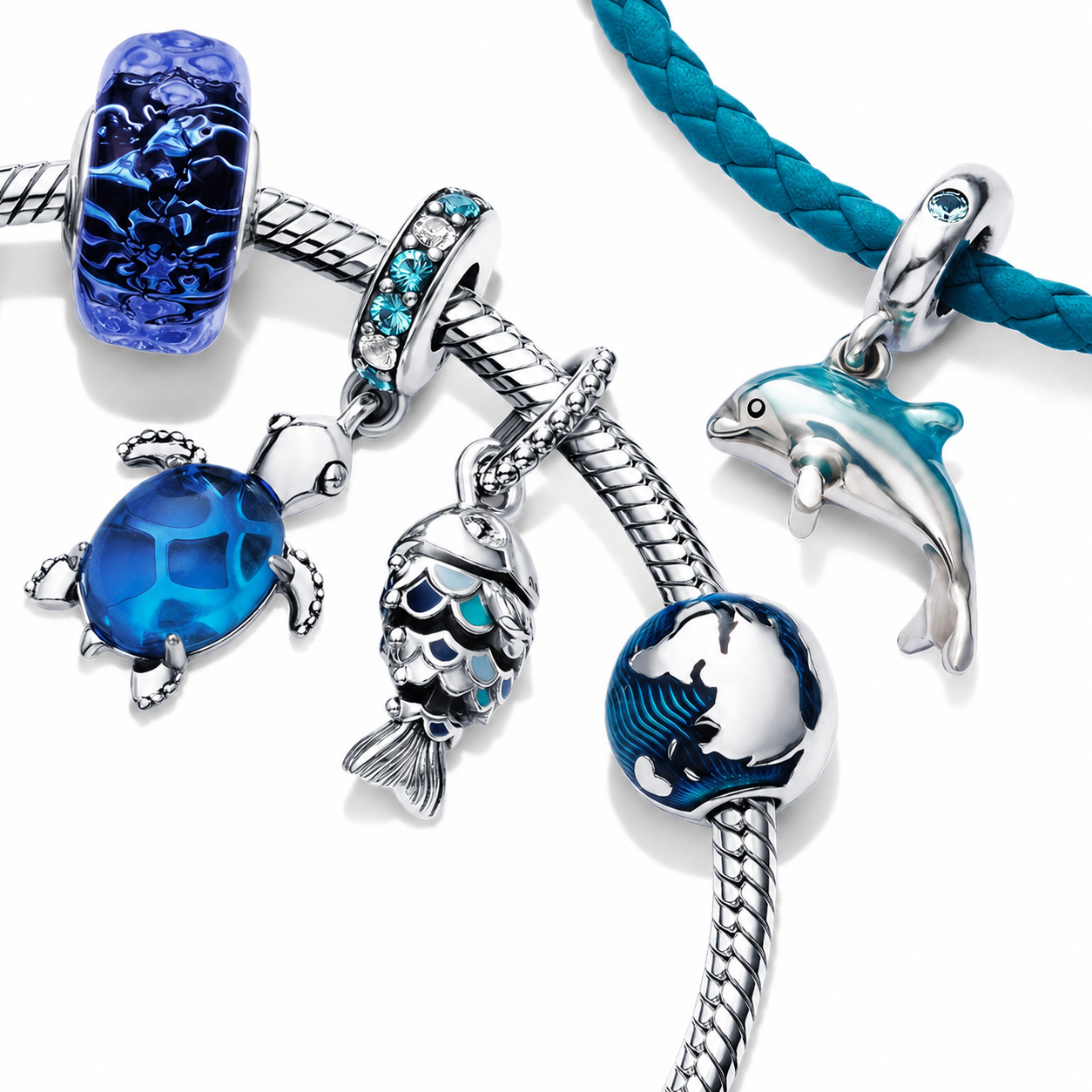 Clip Charm Blauer Globus Sterling-Silber Zweitbild