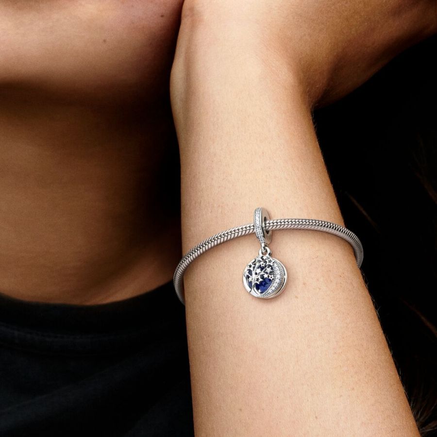 Charm-Anhänger Doppelter Baum & Galaxis Mond  Sterling-Silber Zweitbild