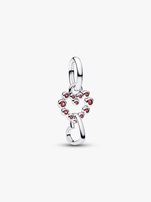 Verbundene Herzen & Rote Steine Charm-Anhänger Sterling-Silber